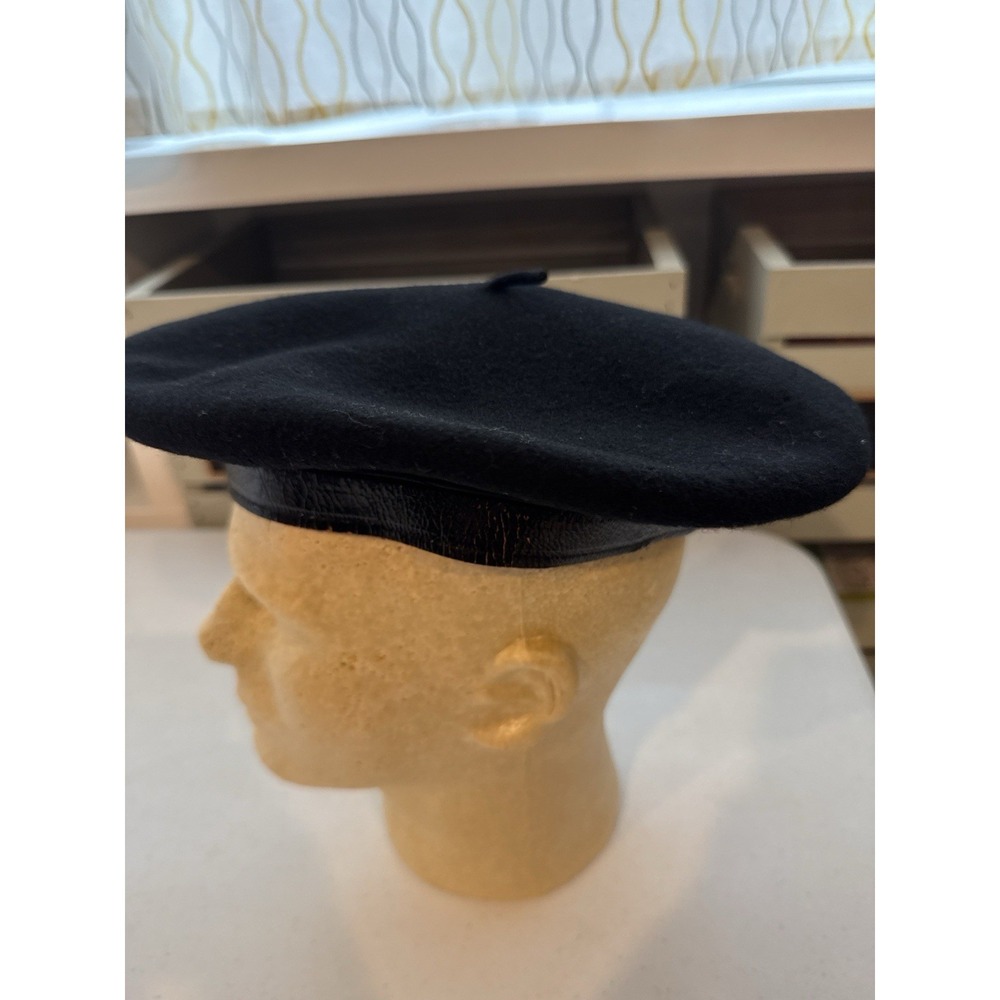 Vintage Elosegui Super Lujo Basque Beret Black Wool Felt Hat Spain Size 7 56cm - Picture 5 of 10